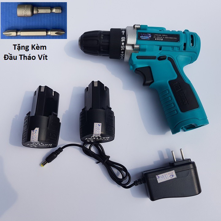 Máy Khoan Pin 12V 2 Tốc Độ, Có Đảo Chiều - Dụng cụ Vặn Vít Không Dây 2 Tốc Độ Bảo Hành 6 Tháng + Tặng Đầu Vặn Vít