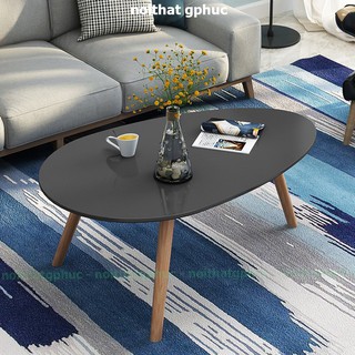 Bàn trà hiện đại SOFA hình trứng ANA, chân gỗ tự nhiên được tiện mịn và bóng cao tựa 30 hoặc 40cm, lắp đặt sẵn