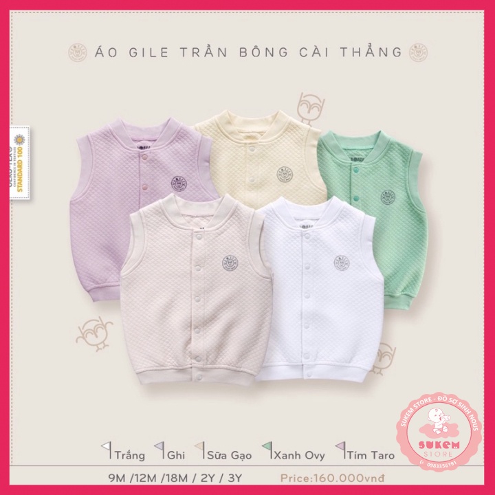 Áo Gile Cho Bé/ Áo Gile Cài Giữa Trần Bông Hrnee Ấm Áp, Chất Mềm Mịn,Màu Pastel Xinh Xắn