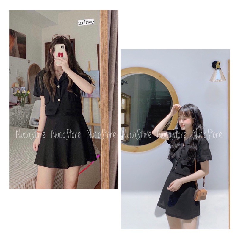 Set Áo Croptop Tay Bồng Kèm Chân Váy Cạp Trước Chun Sau, Set Áo Cổ Vest Chân Váy | BigBuy360 - bigbuy360.vn
