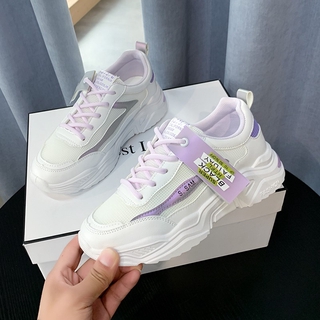 Giày thể thao nữ, sneaker nữ phối màu trắng + xanh/tím cá tính, đế 5p dành cho nữ mã T19