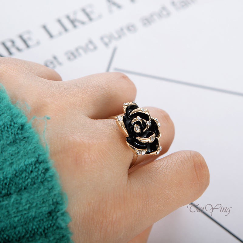 GETNOIVAS Nhẫn Hở Hợp Kim Hình Hoa Hồng Đính Đá Xinh Xắn