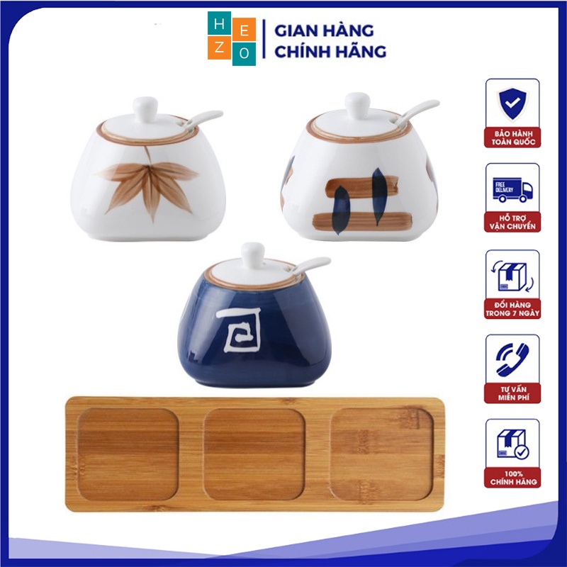 Hũ đựng gia vị gốm sứ 300ml có nắp kèm muỗng. Hũ đựng gia vị đẹp, sang trọng, an toàn khi sử dụng