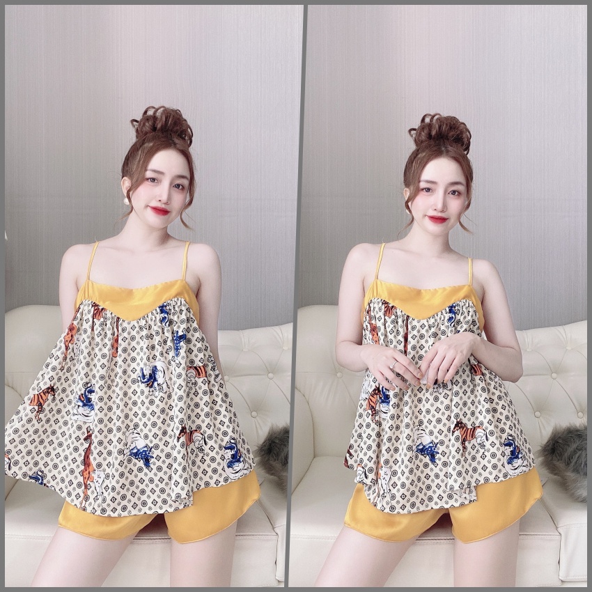 Đồ Ngủ Bigsize &lt;FREE SHIP&gt; Bộ Mango Phối Quần Satin 45-80kg