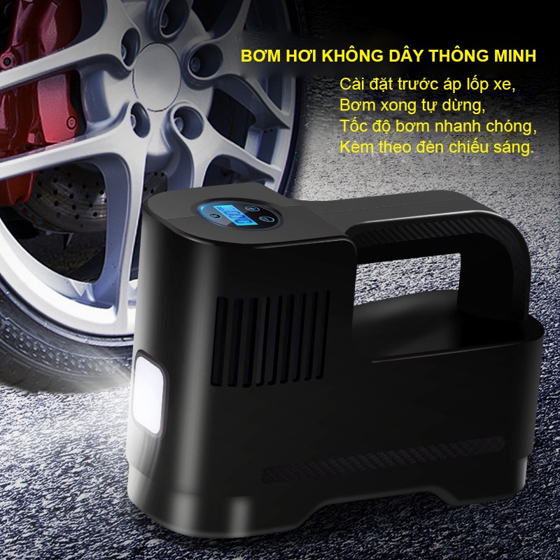 Bơm lốp xe hơi đa năng không dây mini SUITU 12v-120 w nhỏ gọn, pin 6000 mah sạc usb có đồng hồ đo áp suất