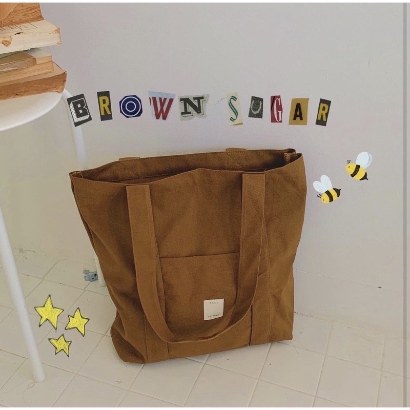 (TẶNG KÈM DEAL SHOCK ECOBAG 24K ) TÚI VẢI TOTE CANVAS BROWN SUGAR