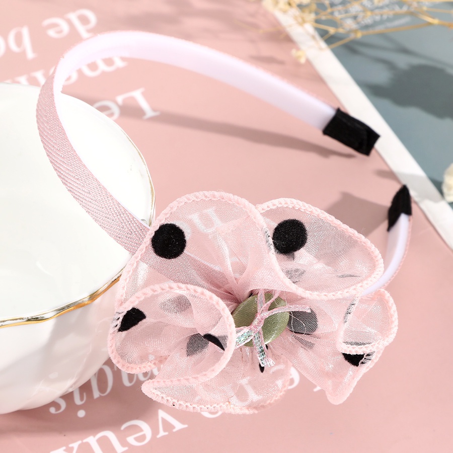 Băng đô vải lưới cột nơ in họa tiết chấm bi đáng yêu cho bé gái