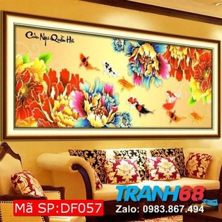 (ĐÃ ĐÍNH) Tranh đá thành phẩm CỬU NGƯ QUẦN HỘI 1m34x50cm DF057