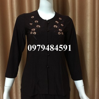 Bộ đồ lam đi chùa thun ngắn cổ tròn màu nâu vải thun mềm mịn, co giãn 4 chiều, dày dặn, mặc kín dáo, thoải mái