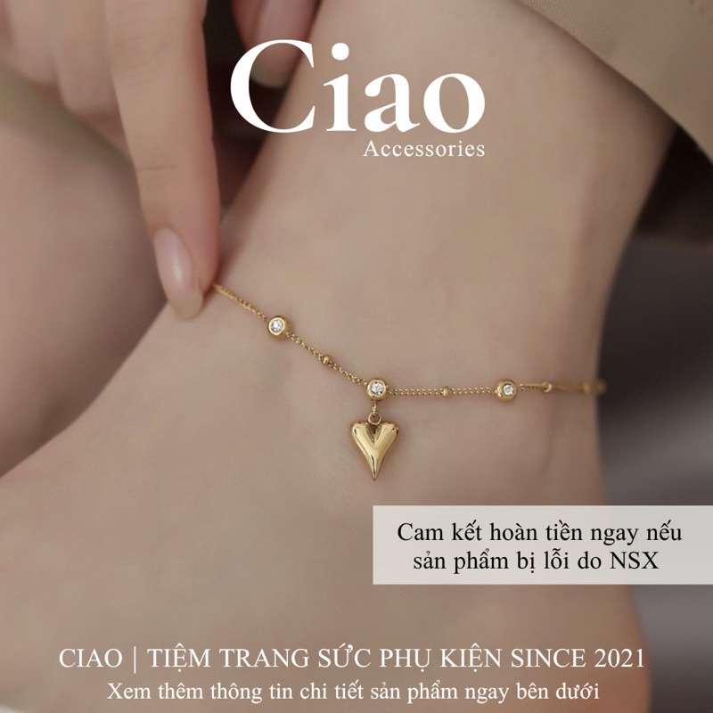 [HOẢ TỐC 1H] Vòng chân/ Lắc chân titan không gỉ thiết kế đính đá charm tim Wenndy Ciao