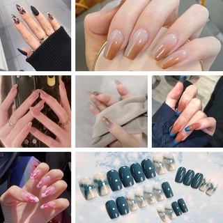 [Hàng mới về] Bộ 24 móng tay giả nhiều mẫu bò sữa đá cẩm thạch tùy chọn cá tính thời trang