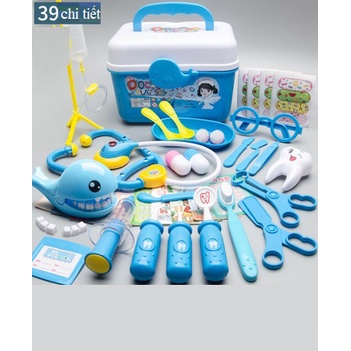 Bộ đồ chơi bác sĩ cho bé có hộp đựng có đèn, ánh sáng, búp bê, cá heo khám răng ,đồ chơi trí tuệ cho bé, trẻ em