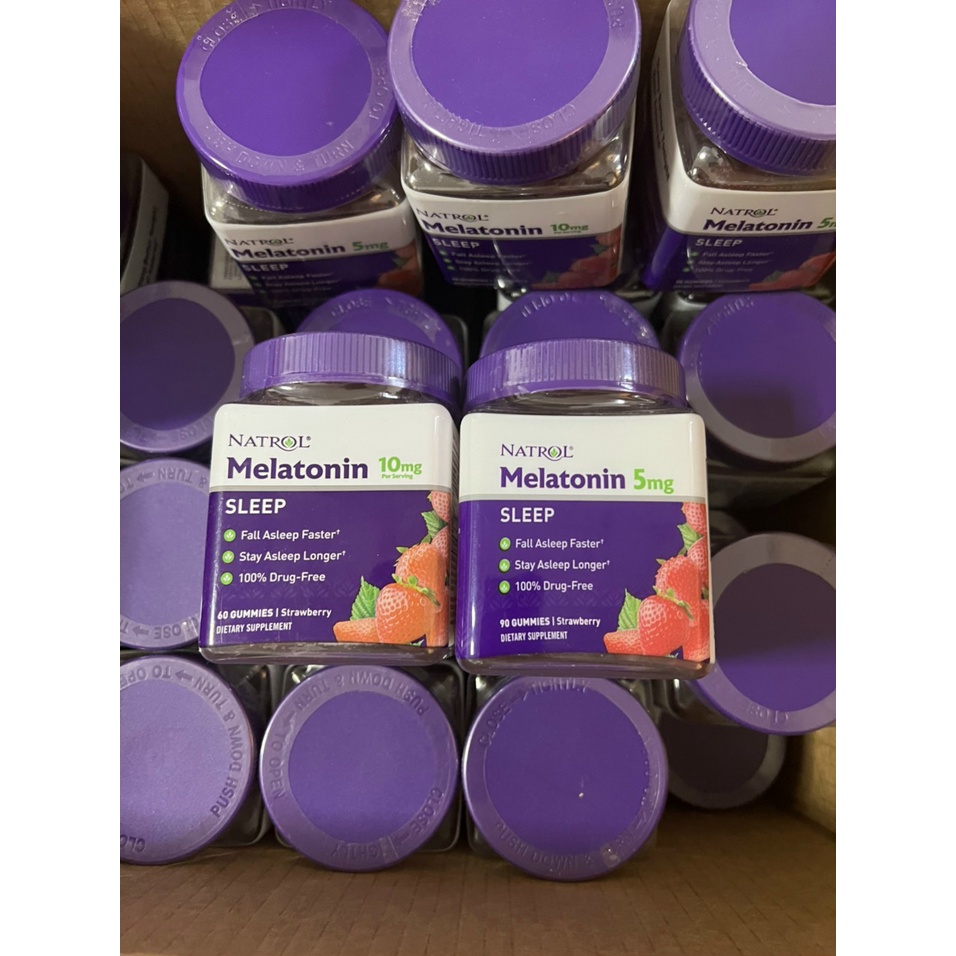 Kẹo dẻo hỗ trợ ngủ ngon Natrol Gummies Melatonin 5mg, 10mg Strawberry Mỹ