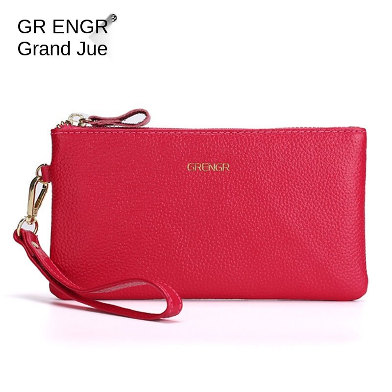 Leather Bag Women's2021New Fashion Japan and South Korea Zip Soft Leather Cowhide Clutch Women's Mobile Phone Bag Coin Purse