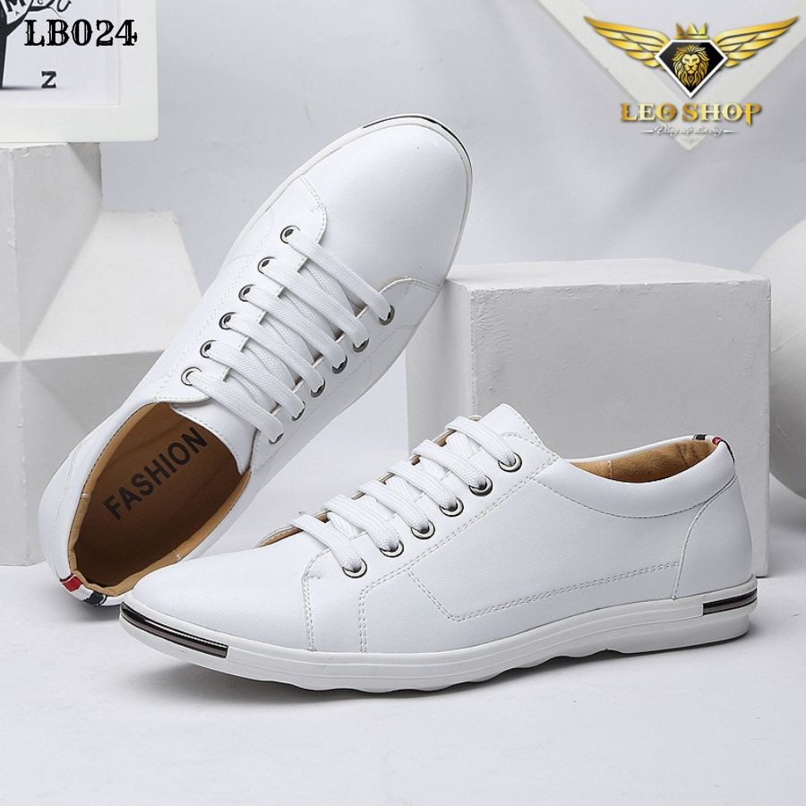 Giày Nam Buộc Dây Da Bò Mới LB024 Giầy Sneaker Thể Thao Da Nam.
