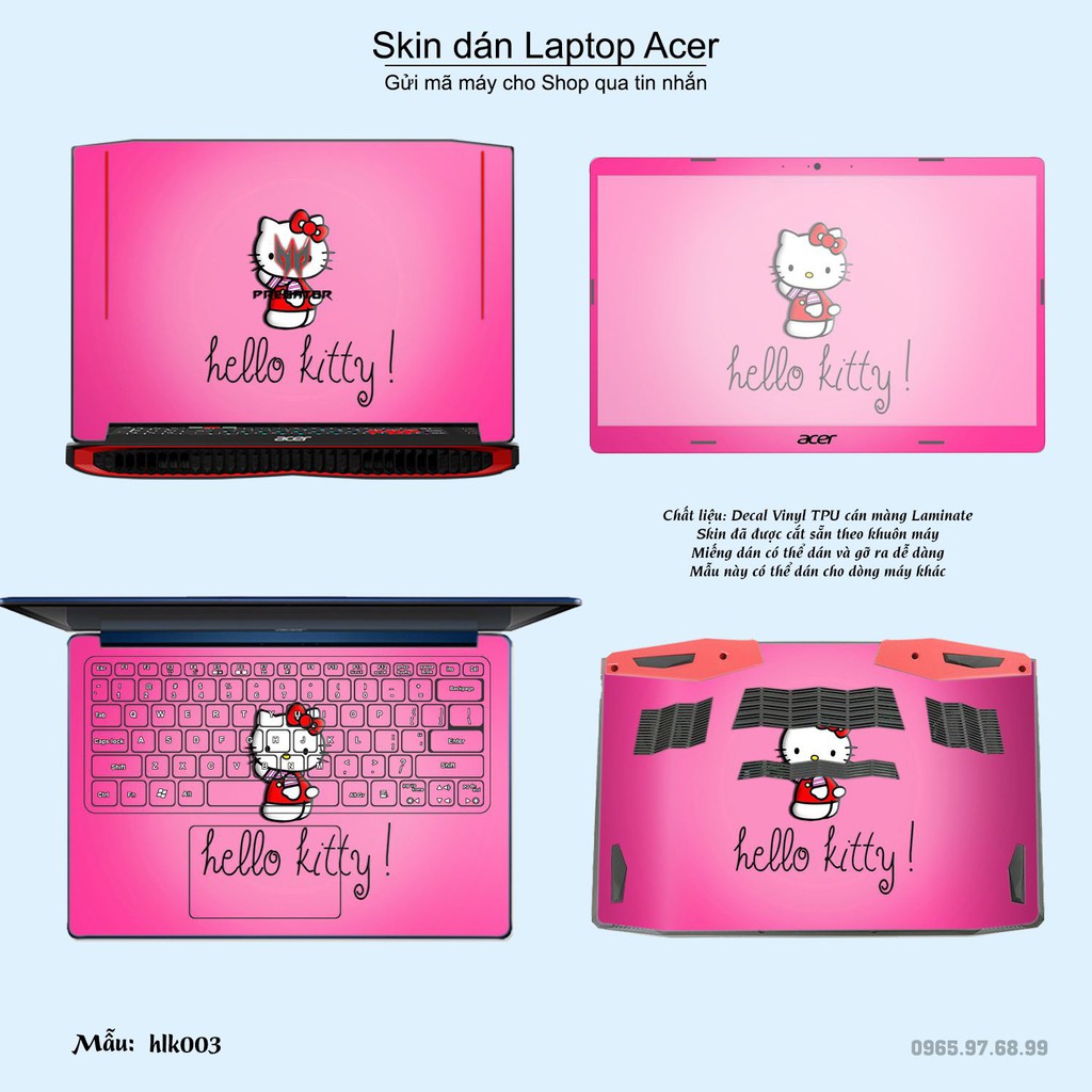 Skin dán Laptop Acer in hình Hello Kitty (inbox mã máy cho Shop)
