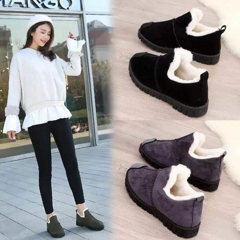 Giày cotton nhung ấm áp mùa đông, lông nữ, nữ đi tuyết trần, học sinh hàn quốc, có bàn đạp