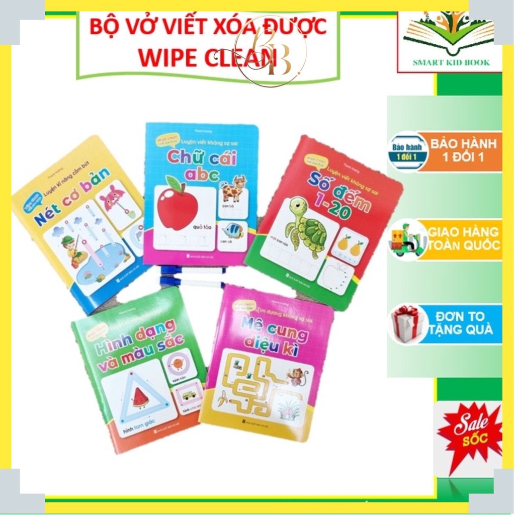 [Mã LIFEBOOK1 giảm 30K đơn 150K] Bộ Vở Viết Xóa Được - Wipe Clean: Luyện Viết Không Sợ Sai ( Bộ 5 Cuốn) - Tặng Kèm 2 Bút