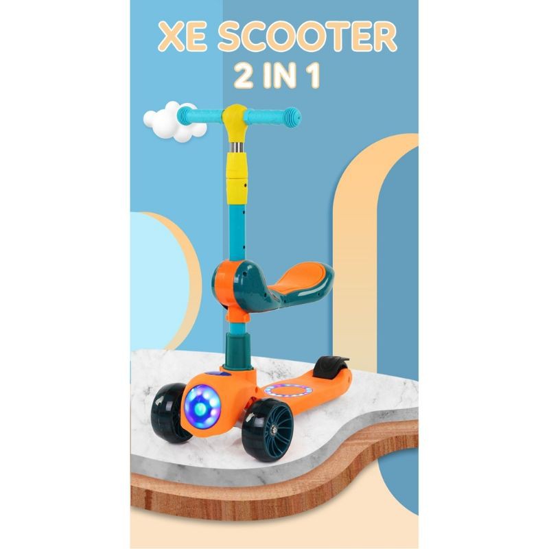 Xe trượt Scooter, có ghế có nhạc phát sáng 2 in 1, chịu lực 70kg, chất liệu nhựa PVC cao cấp bền bì an toàn cho bé