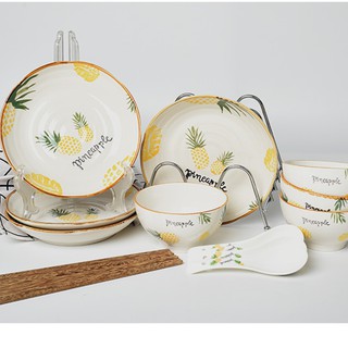 Set bát đĩa hình dứa phong cách Hàn Quốc