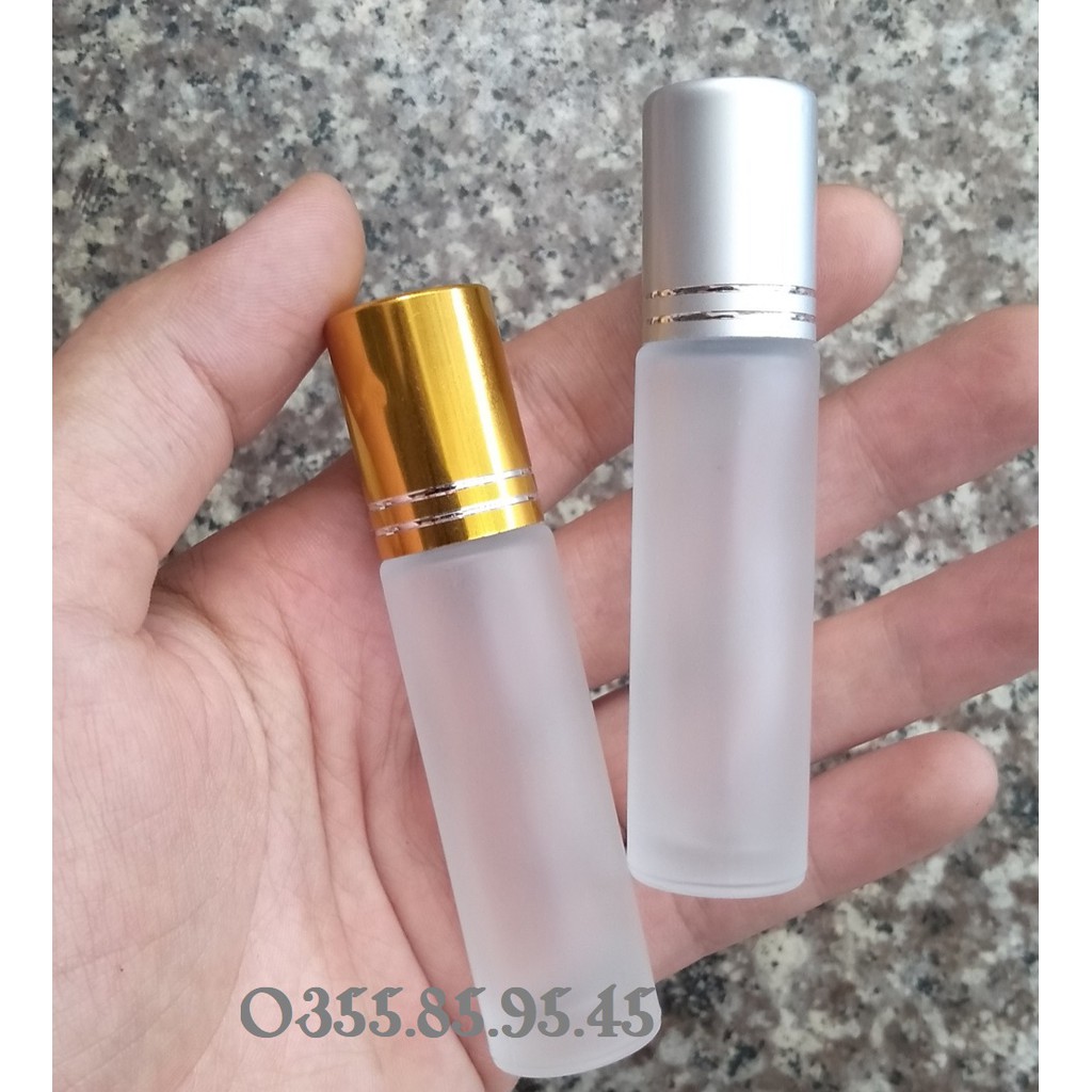 100 Vỏ lọ bi lăn thủy tinh 10ml thân mờ, xoắn nắp bạc, vàng - Chai lọ chiết nước hoa , dầu dừa, mỹ phẩm