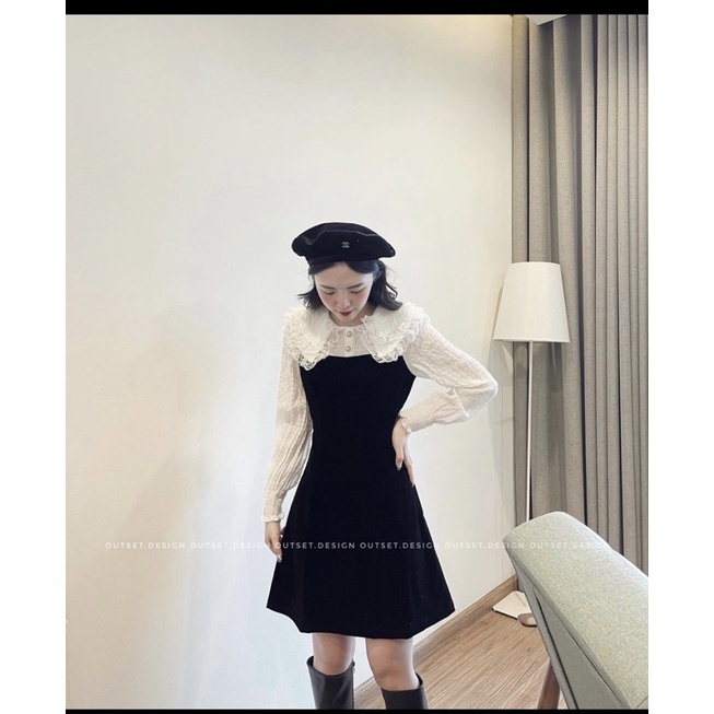 Váy nhung phối ren OUTSET