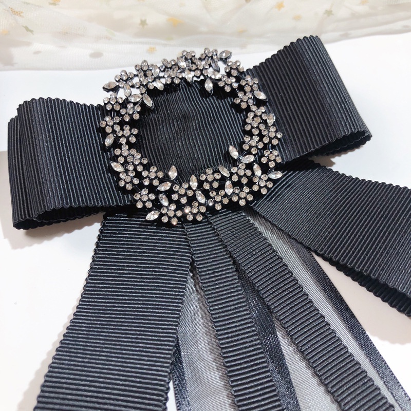 Cài Áo Hình Nơ Lưới Hai Lớp Màu Đen Thời Trang