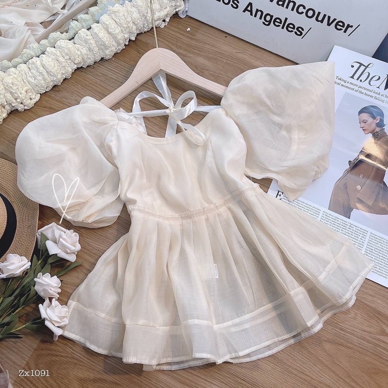 ÁO PEPLUM NUDE TAY PHỒNG PHỐI NƠ LƯNG | BigBuy360 - bigbuy360.vn