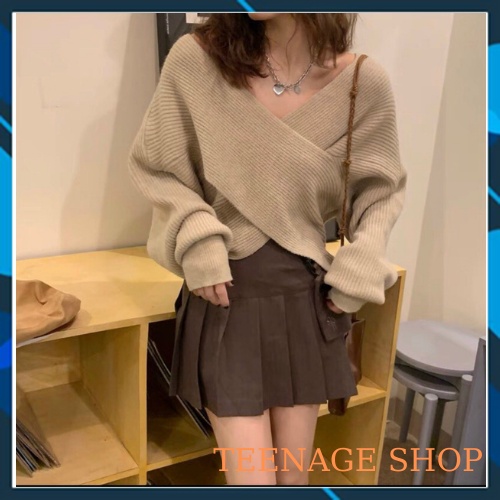Áo len nữ form rộng tay dài cổ V ulzzang kiểu Hàn Quốc