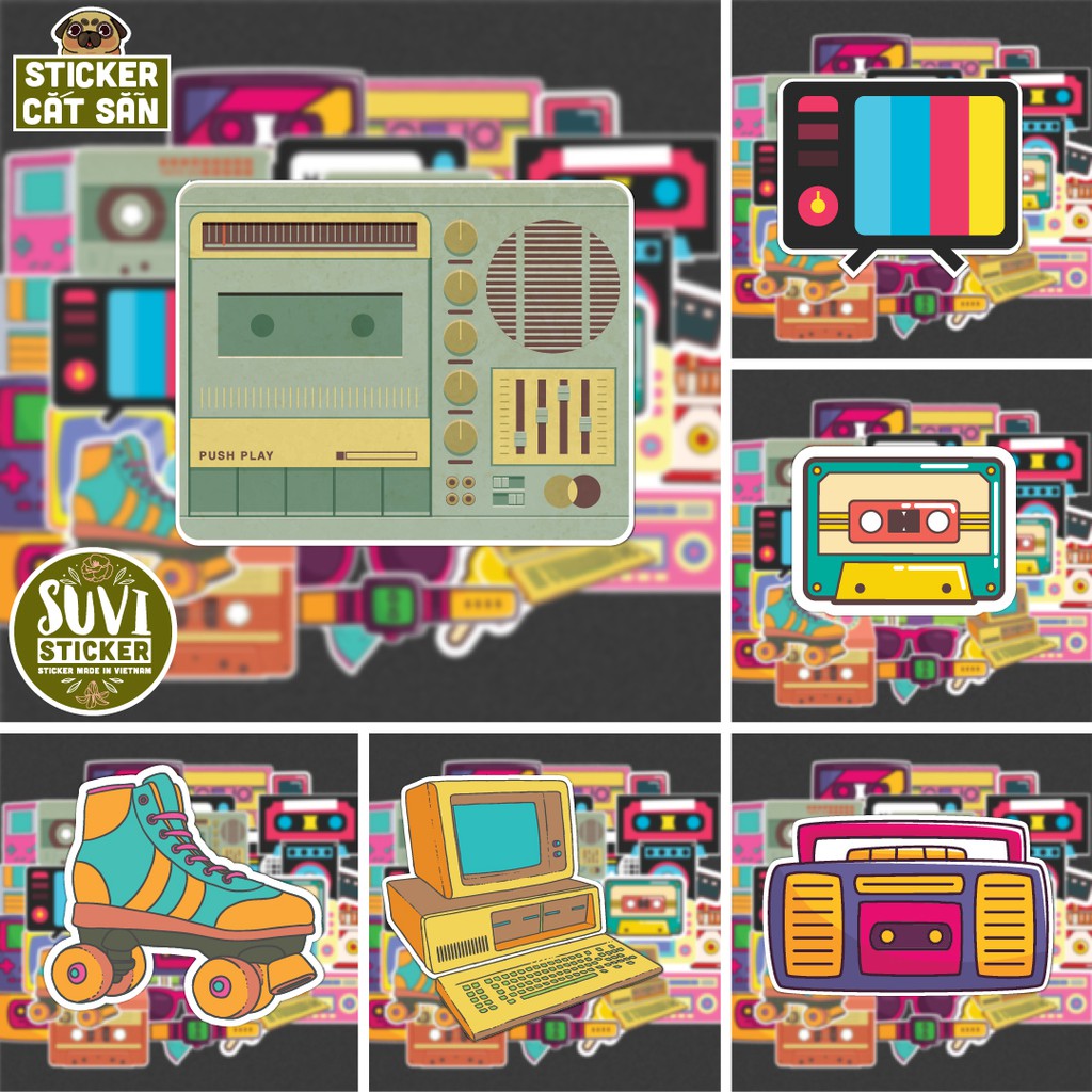 50 Sticker Vintage Cổ Điển 80s chống nước sticker dán laptop, điện thoại, đàn guitar, mũ bảo hiểm. MSP: V12
