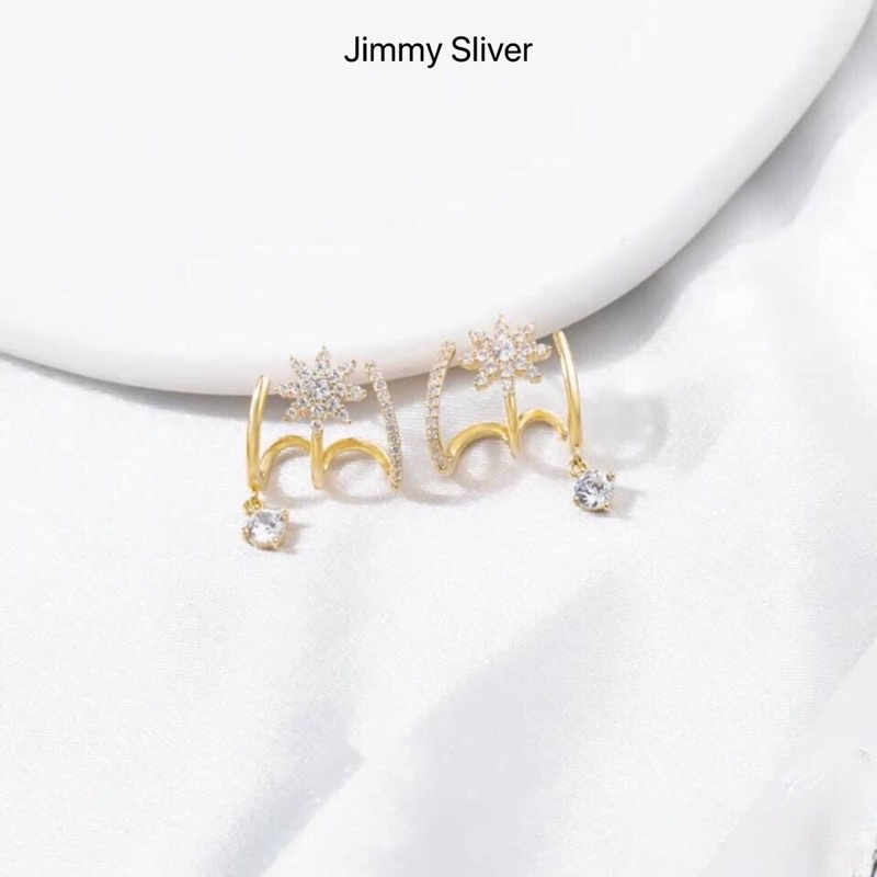 Khuyên tai bạc nữ kiểu vòng xoắn xi vàng 24k - bạc Jimmy