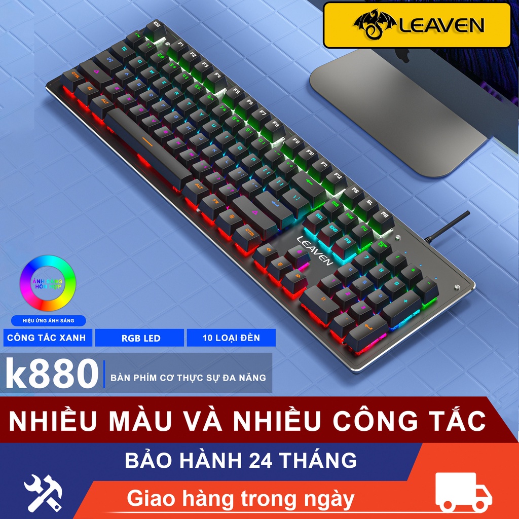 Bàn phím máy tính LED RGB K880 LEAVEN 24 giờ vận chuyển 104 phím Bàn phím cơ chơi game có dây