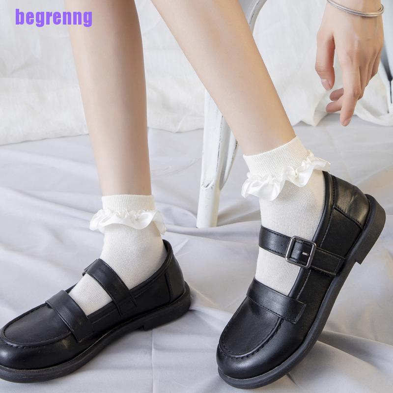 beg Cute Socks Lolita Ruffle White Frilly Ruffle Princess Socks Woman Happy Socks