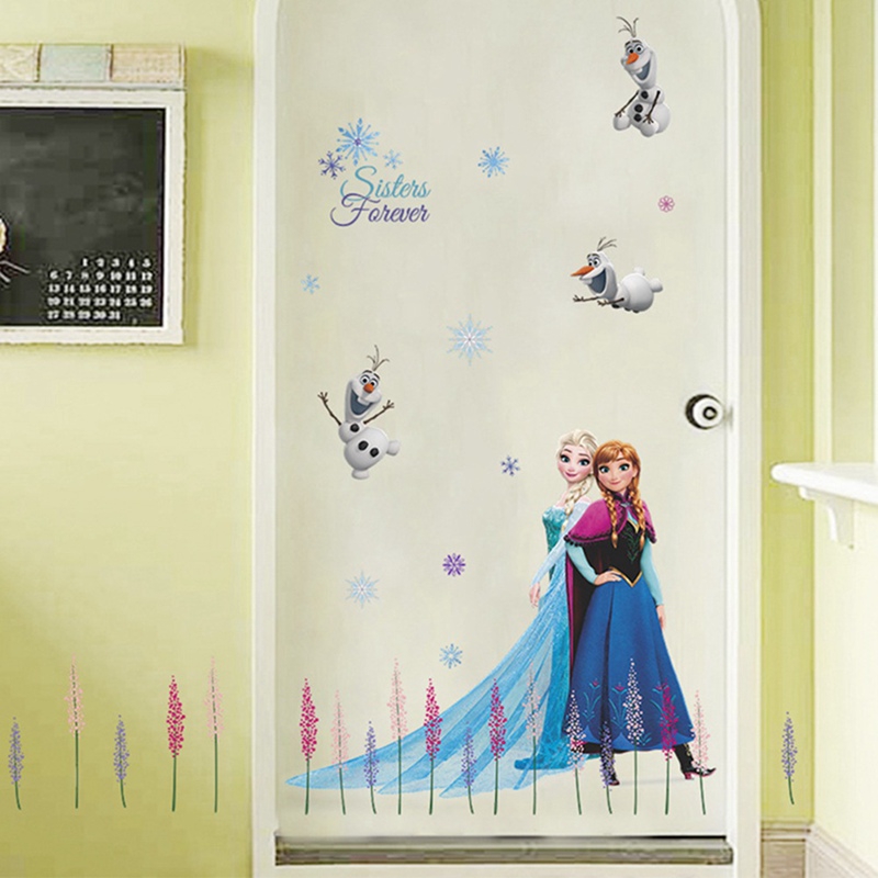 Miếng Dán Tường Trang Trí Phòng Bé Gái Hình Công Chúa Elsa Anna Trong Phim Frozen