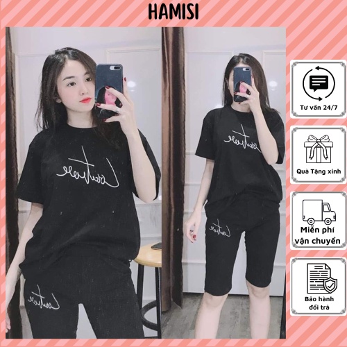 Đồ Bộ Thun Nữ Set Đồ Bộ Quần Lửng Ngố Mặc Nhà Cotton 4 Chiều Thêu CHỮ KÝ LỬNG DBL7