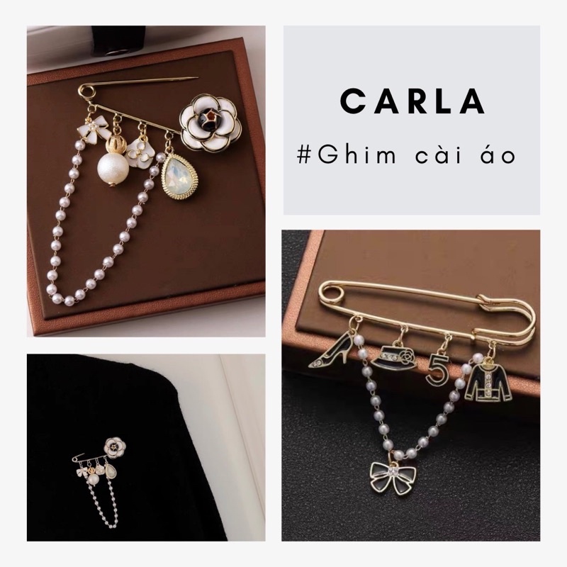 Ghim Cài Áo Quần Nữ Carla Gắn Đá Ngọc Trai Nữ Phong Cách Thanh Lịch
