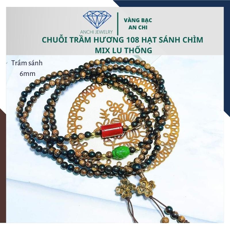Vòng tay trầm hương nam hạt to mix tỳ hưu bạc mạ vàng, Anchi jewelry