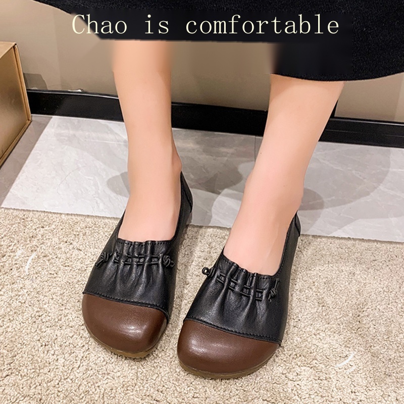Giày Da Đế Mềm Thấp Thoải Mái Phong Cách Retro Cho Phụ Nữ Trung Niên