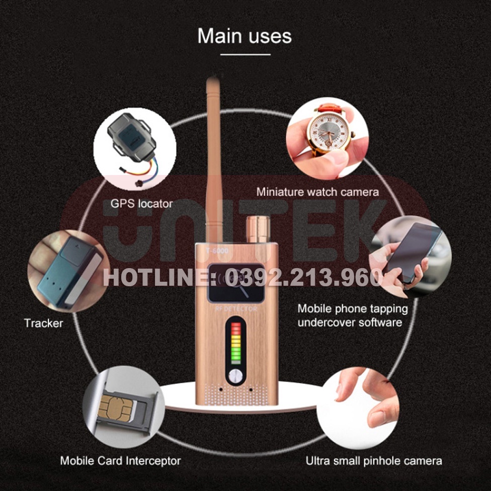 Máy Dò Phát Hiện Theo Dõi Camera, GPS, Định Vị Detector T6000
