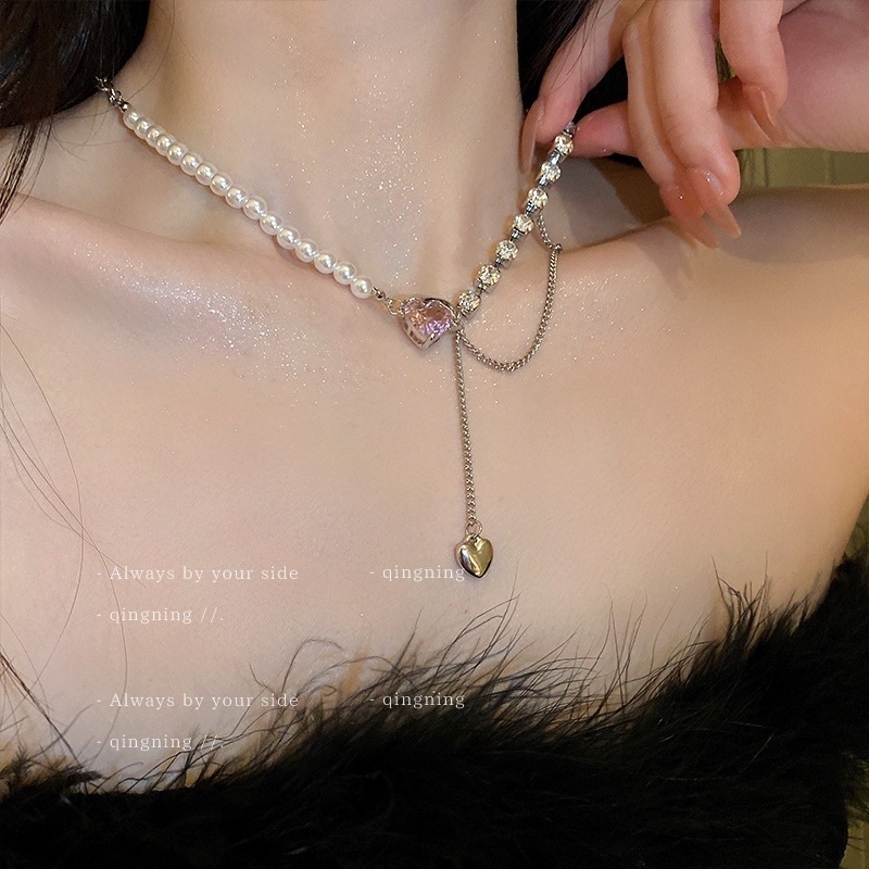 vòng cổ chocker cao cấp ngọc đính đá hình trái tim ngọt ngào