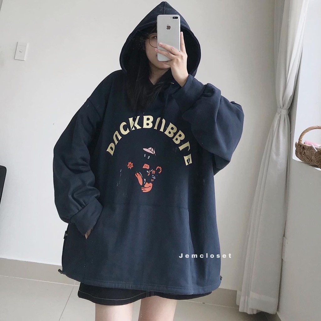 Áo Hoodie Nữ Form Rộng Dài Tay JEMCLOSET Unisex Có Mũ Và Họa Tiết Trước Ngực DUCKBUBBLE - 10002 | BigBuy360 - bigbuy360.vn