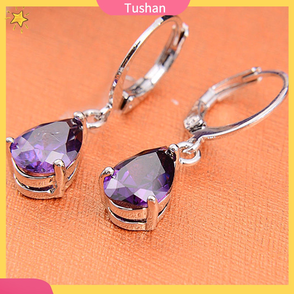 Khuyên tai nữ hình giọt nước đính đá tím sang trọng