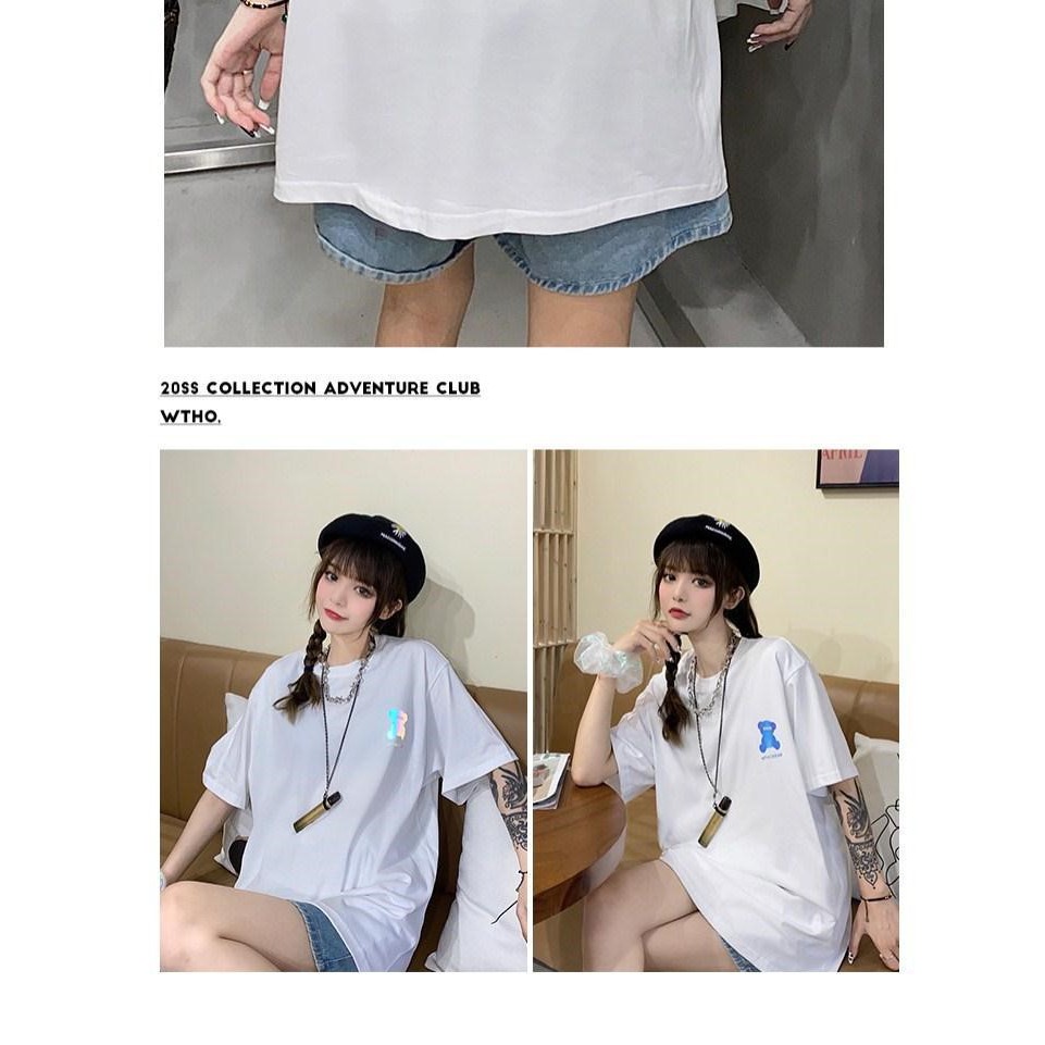 áo thun nữ form rộng unisex in họa tiết hình gấu