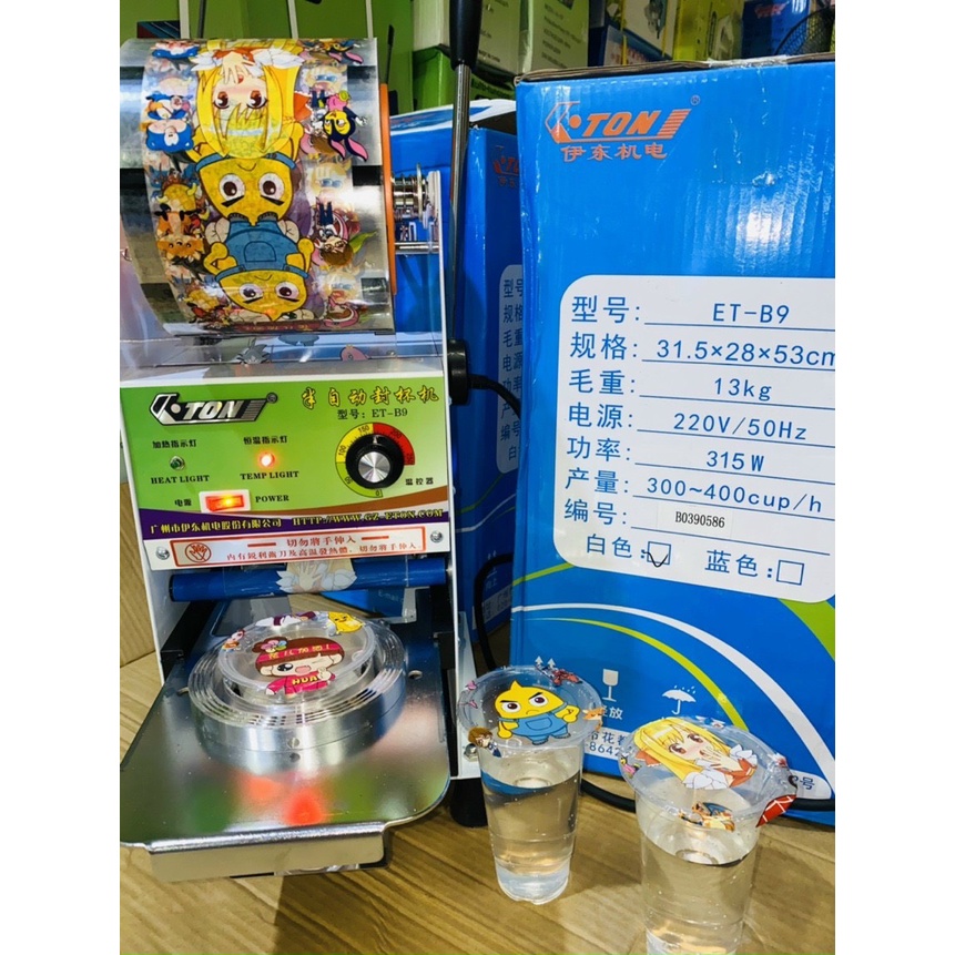 Máy ép miệng ly tự động cuốn màng ép tặng cuộn ép