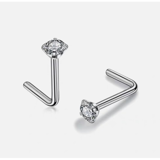 L Nose khuyên mũi titan chữ L đính đá không gỉ không đen không dị ứng cho nam nữ unisex