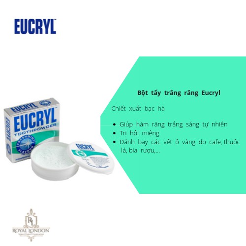 Combo Kem đánh răng Eucryl 62g + Bột tẩy trắng răng Eucryl 50g