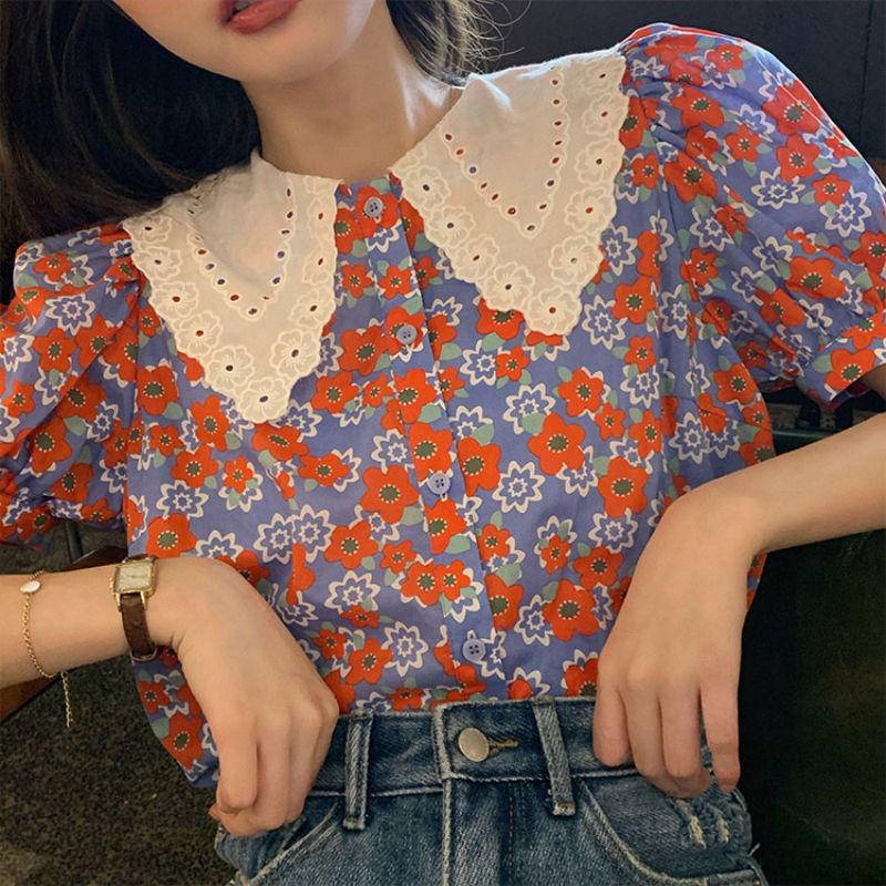 Áo Sơ Mi Cổ Búp Bê Dáng Rộng Tay Phồng Họa Tiết Hoa Nhỏ Phong Cách Pháp Thời Trang Mùa Hè Mới Xinh Xắn Dành Cho Nữ 2022