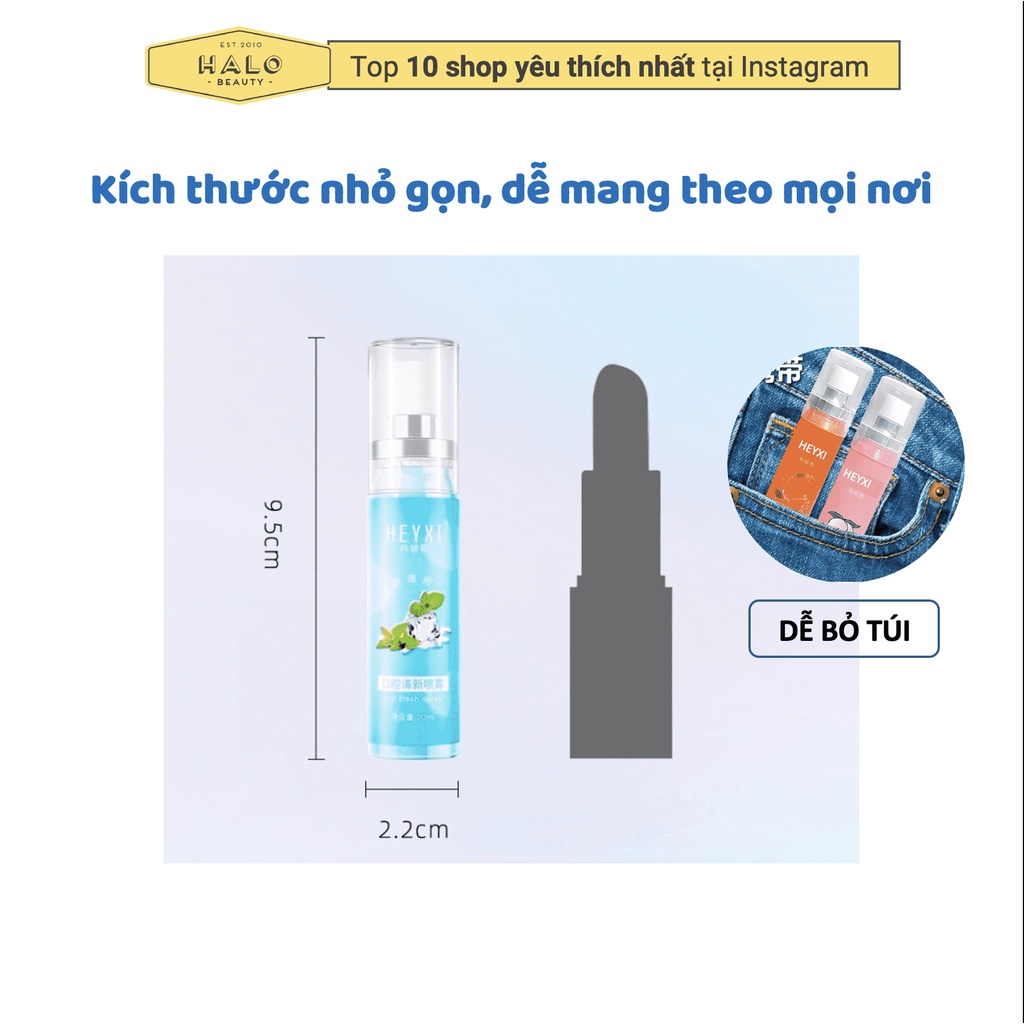 Xịt thơm miệng khử hôi miệng Heyxi hương đào, bạc hà an toàn xịt khoang miệng, kẽ răng ngừa vi khuẩn