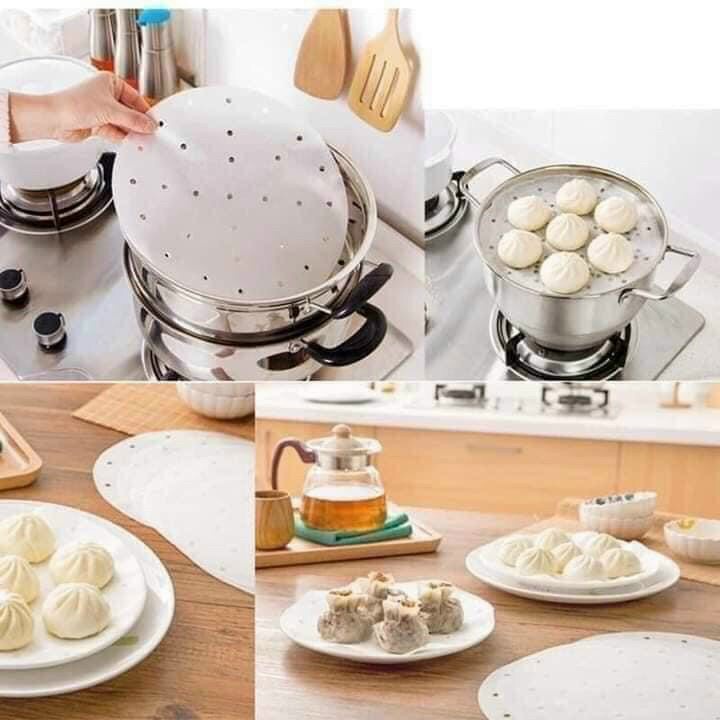 Gói 100 Tờ Giấy Nến Đục Lỗ Tròn Dùng Cho Nồi Chiên Không Dầu, Lót Xửng Hấp, Thấm Dầu Ăn Size 23cm