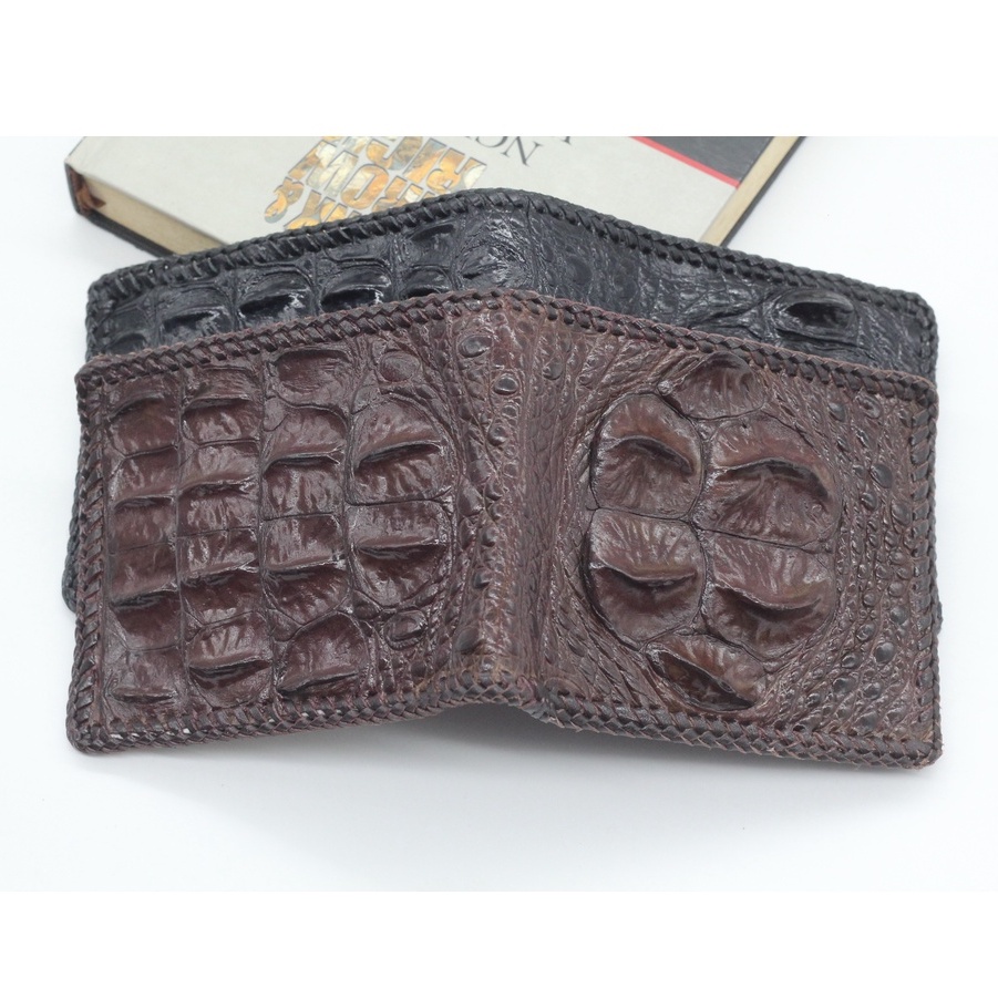 Ví Nam Cá Sấu Gù Gai Đan Viền Thủ Công Tỉ Mỉ, Bóp Nam Da Cá Sấu 2 Mặt Cao Cấp Hợp Thời Trang Bảo Hành 12 Tháng
